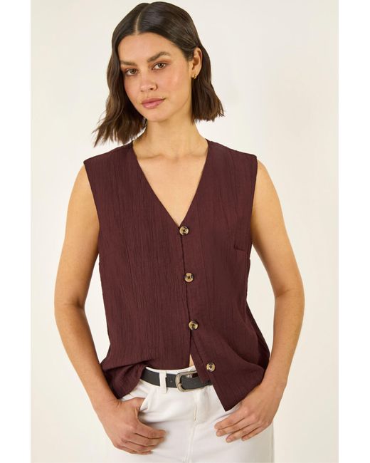 Roman Purple Crinkle Button Front Blouse