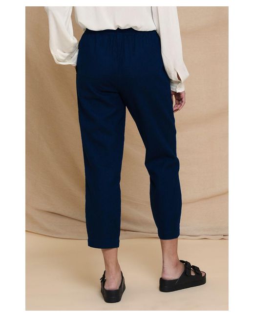 Threadbare Blue Petite Linen Blend 'Rosewood' Tapered Trousers