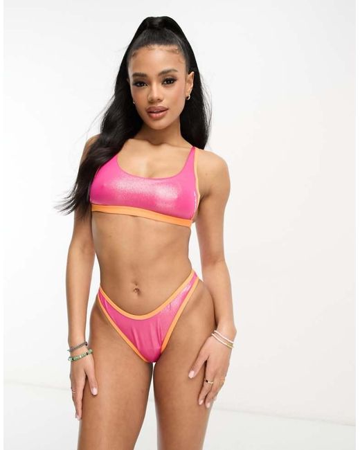 Speedo Red Solid Foil Scoop Bikini Bottoms