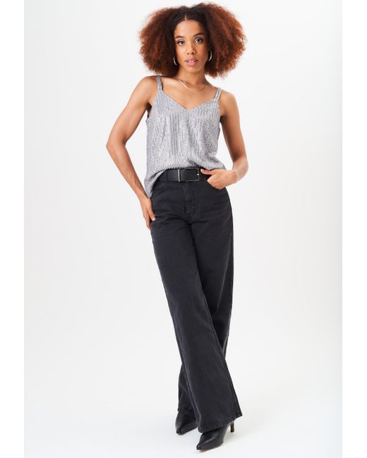 Gini London Blue Sequin V Neck Cami Top