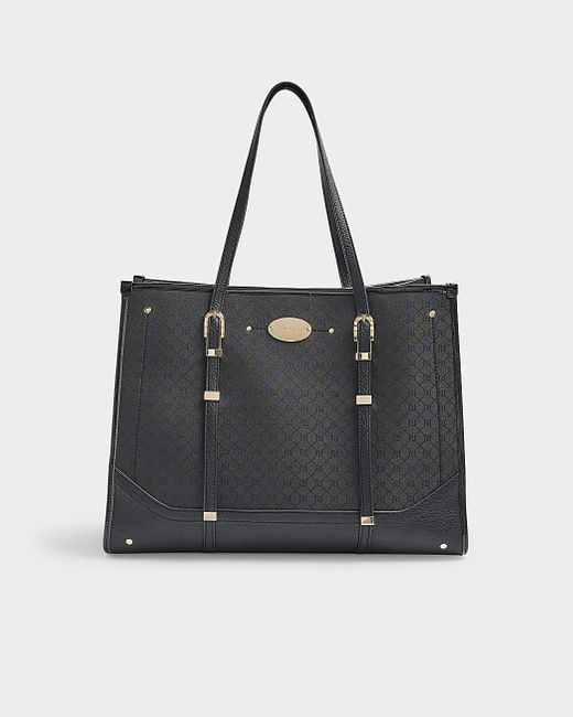 River Island Black Shopper Bag Monogram Buckle