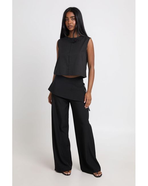 Boohoo Blue Skirt Overlay Wide Leg Tailored Trousers