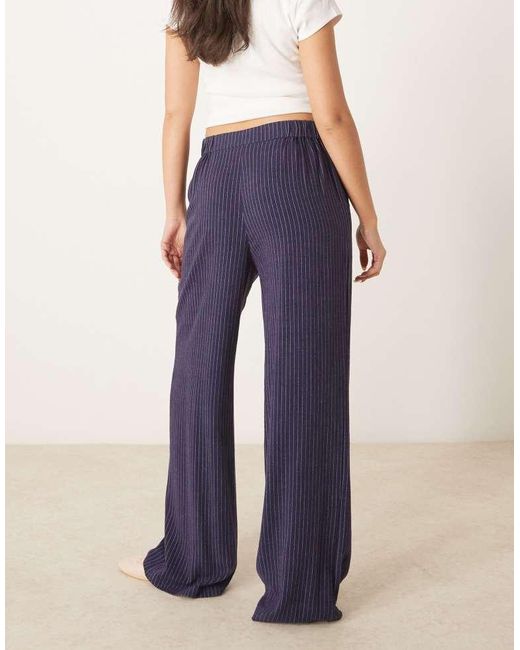 ASOS Blue Relaxed Straight Leg Trousers With Linen