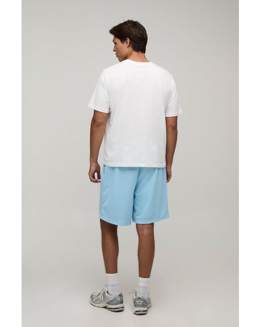 BoohooMAN Blue Baggy Fit Script Mesh Jersey Short for men