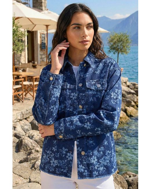 Roman Blue Floral Print Pocket Jacket