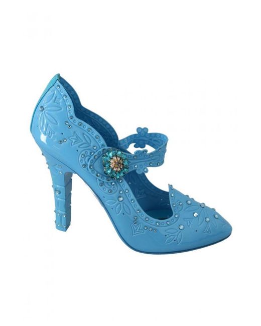 Dolce & Gabbana Blue Floral Crystal Cinderella Heels Shoes