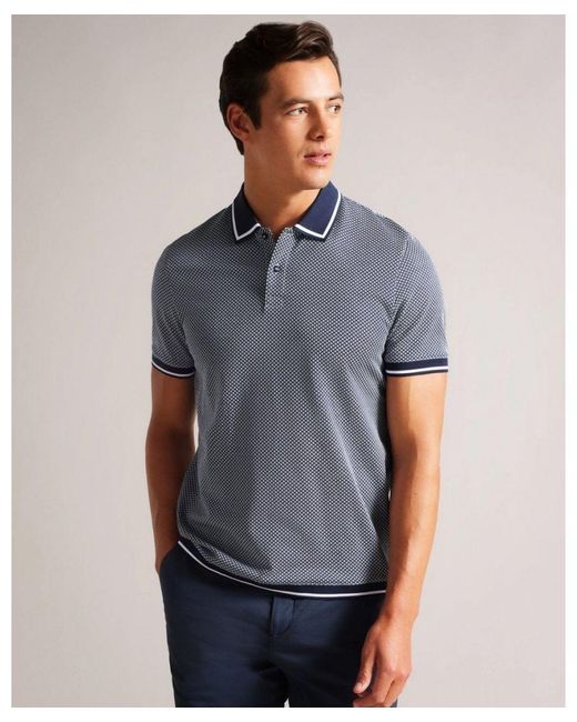 Ted Baker Blue Affric Short Sleeve Regular Geo Textured Polo Shirt for men
