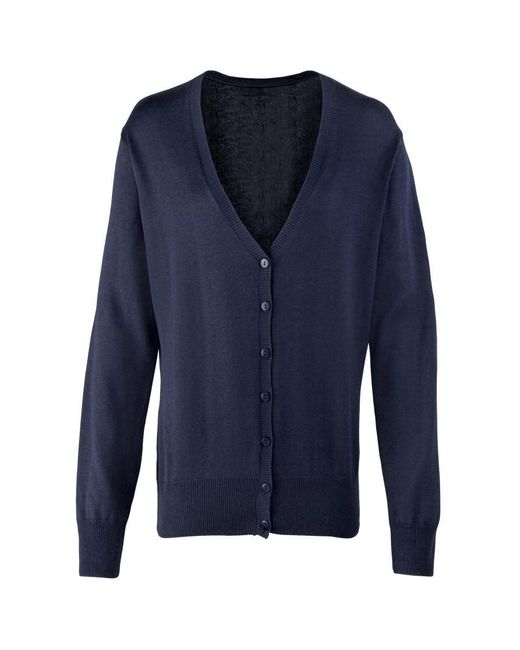 PREMIER Blue Ladies Button Through Long Sleeve V-Neck Knitted Cardigan ()