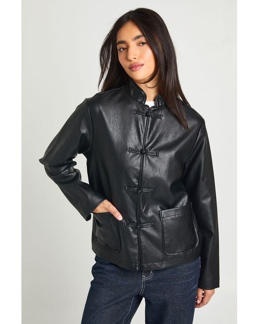 Boohoo Black Stand Up Collar Faux Leather Jacket