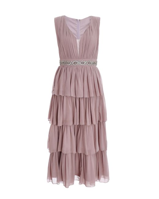 Quiz Mauve Chiffon Tiered Midi Dress in Purple | Lyst UK
