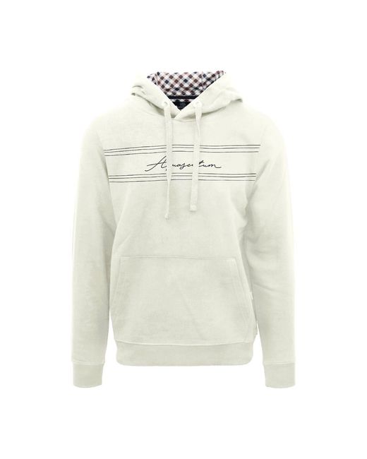 Aquascutum White Hooded Neck Signature Print Sweatshirt for men
