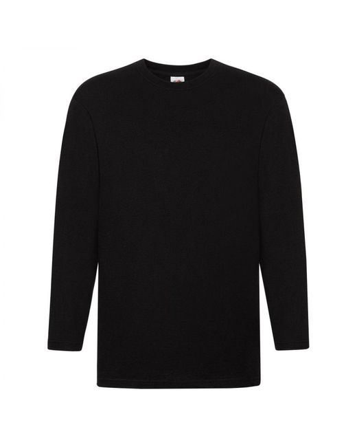 Fruit Of The Loom Black Super Premium Long Sleeve Crew Neck T-Shirt () Cotton for men