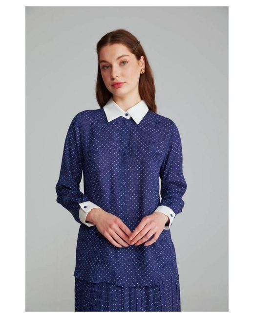 GUSTO Blue Polka Dot Shirt With Contrast Collar