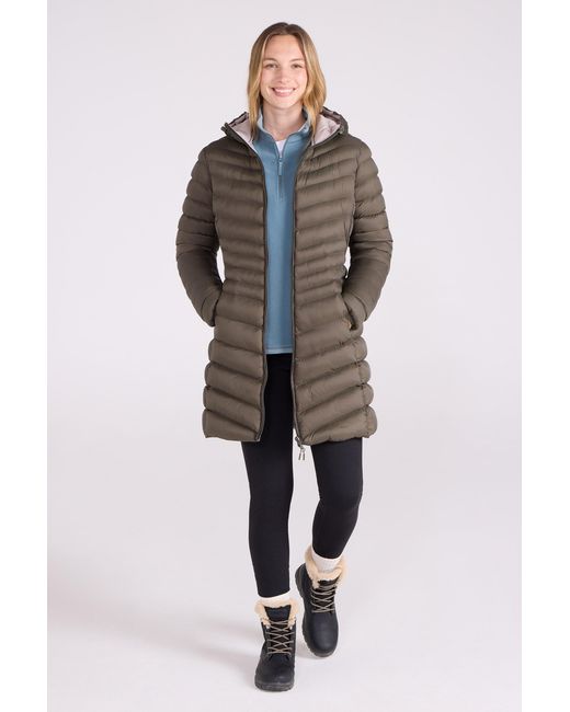 Mountain Warehouse Green 'Florence' Long Padded Jacket Water Resistant Winter Coat Polyamide