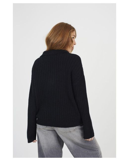 Brave Soul Black Ribbed Trophy Neck Knited Jumper