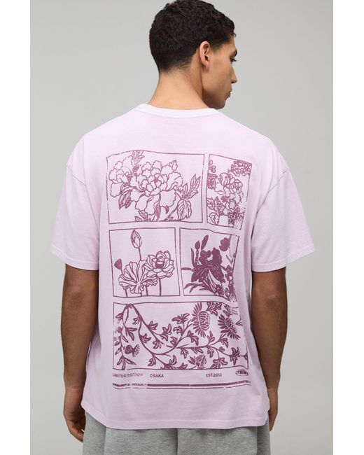 BoohooMAN Pink Washed Oversized Boxy Floral Print Extended Neck T-Shirt for men