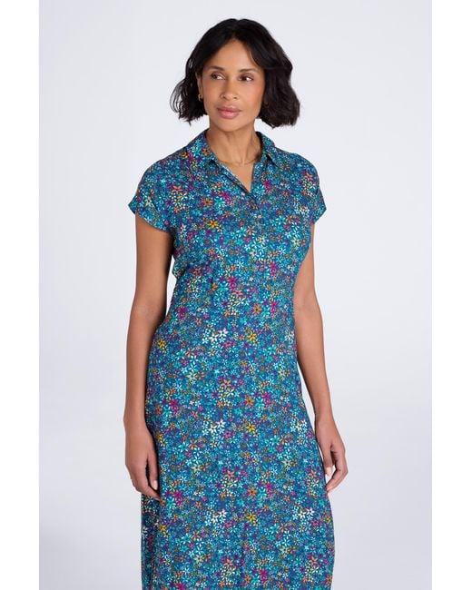 Mountain Warehouse Blue 'Vienna' Printed Shirt Dress Casual Lightweight Short Sleeve Outfit Viscose