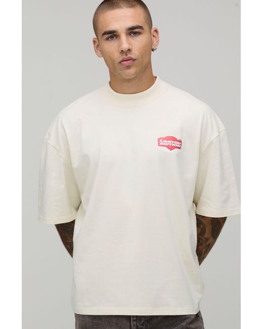 BoohooMAN Natural Oversized Boxy Printed T-Shirt Cotton for men