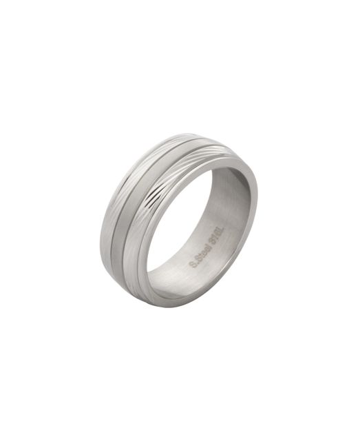 The Jewellery Stockroom White Gent's Stainless Steel Grooved Plain Wedding Band Ring for men