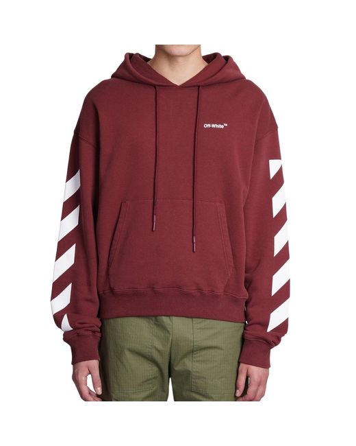 Off-White c/o Virgil Abloh Red Diag Helvetica Over Burgundy Hoodie for men