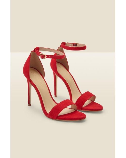 Sosandar Red Nia Suede Barely There High Heel Sandal (10.5Cm Heel)