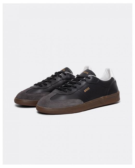 Boss Black Boss Brandon Leather And Suede Trainers With Embossed Logos for men