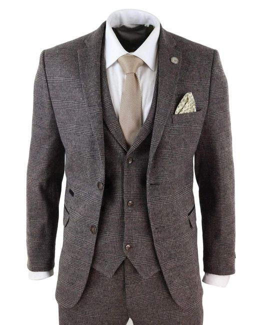TruClothing Gray 3 Piece Herringbone Tweed Suit for men