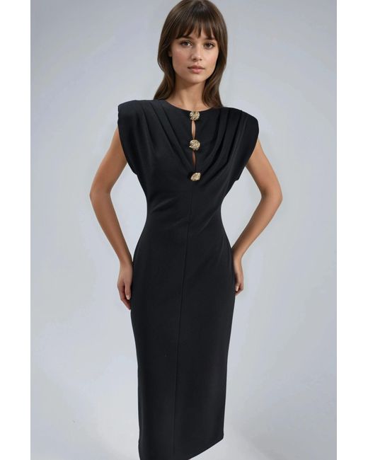 Busem Black Slim Fit Midi Dress With Accessory Detail