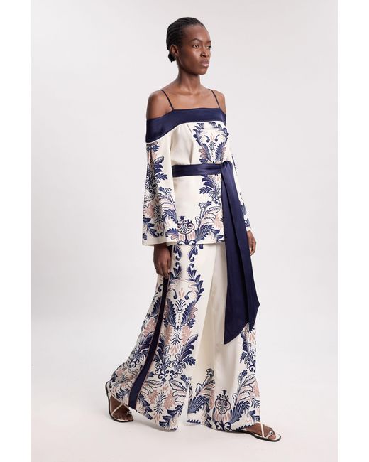 Karen Millen Blue Scarf Print Woven Wide Leg Trouser