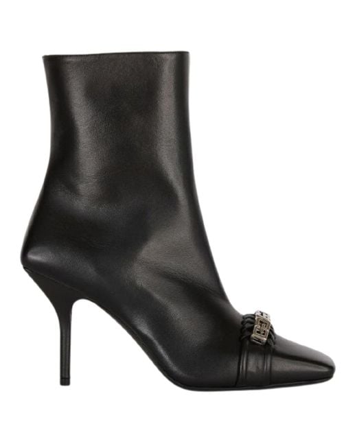 Givenchy Black G-Woven Design Ankle Boot Heels Leather