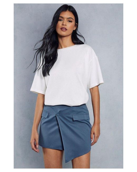 MissPap Blue Asymmetric Wrap Mini Skirt