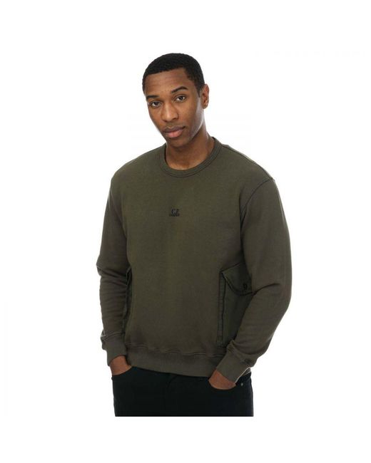 C P Company Gemengd Katoenen Fleece Sweatshirt In Khaki in het Green voor heren