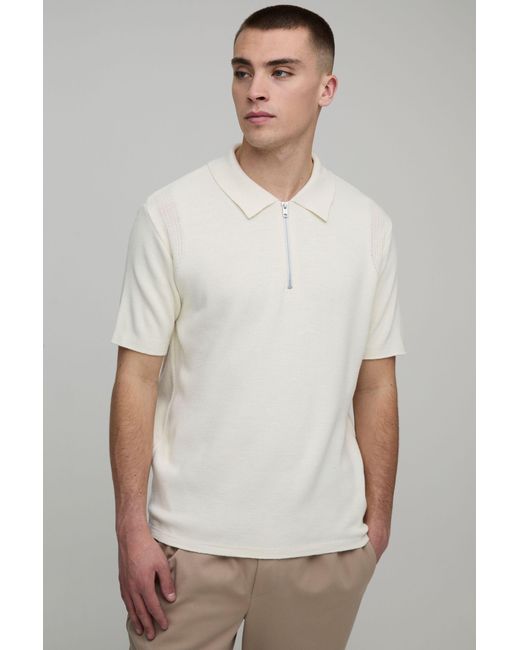 BoohooMAN White Muscle Fit Soft Touch Knitted Polo for men