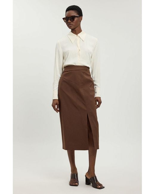 Karen Millen Natural Tailored Fold Detail Midi Skirt