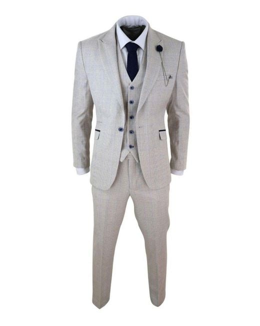 Infinity Leather Gray 3 Piece Check Tweed Herringbone Vintage Classic Suit for men