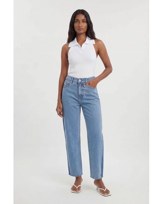 Karen Millen Blue Petite Denim Panelled Barrel Leg Jean