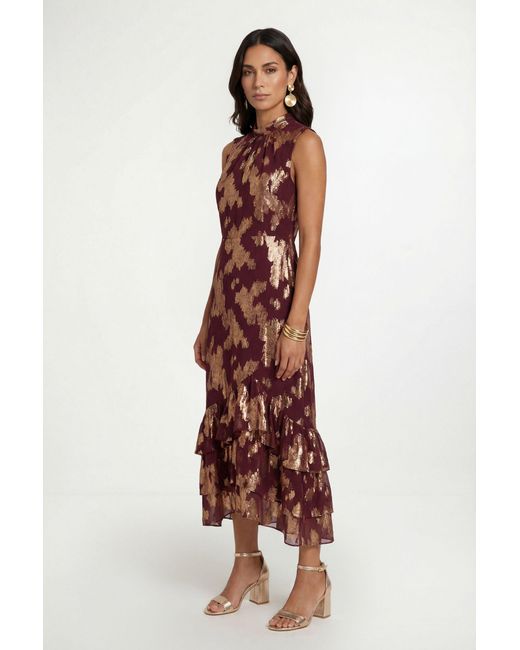 Wallis Purple Metallic Ruffle Hem Maxi Dress