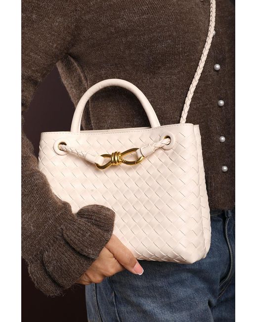 Where's That From Black Wheres 'Luna' Woven Leather Tote Bag With Detail