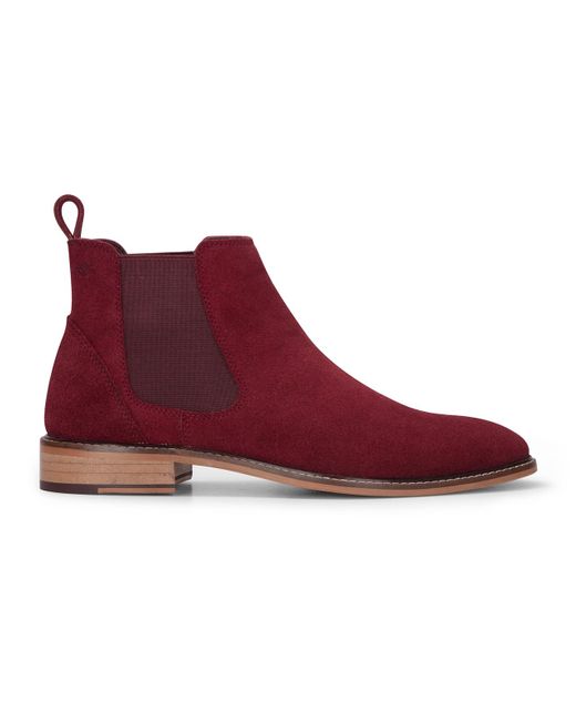 London Brogues Red Wine Suede Leather Slip-On Chelsea Ankle Boots for men