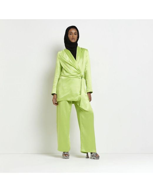 River Island Green Smart Trousers Lime Elasticated