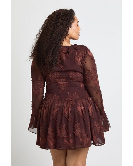 Boohoo Red Plus Floral Burnout Dipped Hem Mini Dress