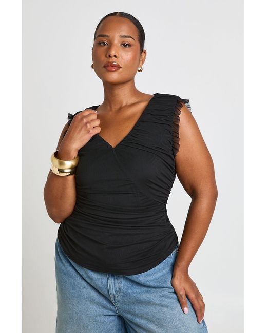 Boohoo Black Plus Print V Neck Top