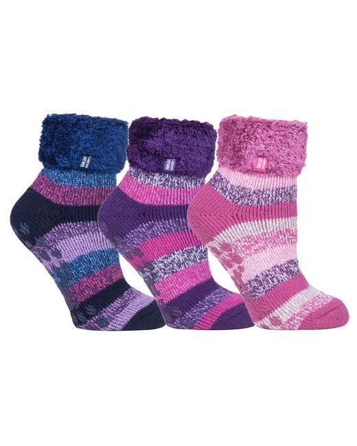 Heat Holders Purple Fluffy Slipper Bed Socks With Grips