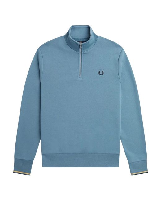 Fred Perry Blue Twin Tipped Sleeve Ash Half Zip Sweatshirt Cotton for men