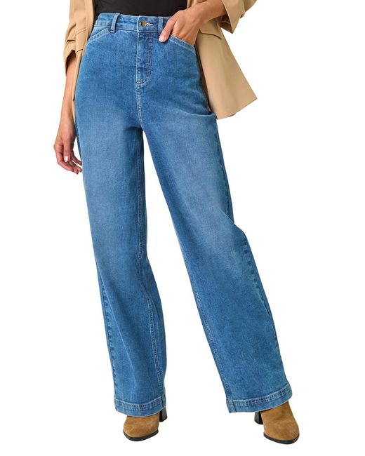 Roman Blue Cotton Blend Wide Leg Stretch Jeans