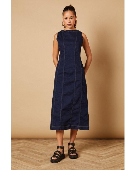 Oasis Blue Sleeveless Denim Maxi Dress With Seam Detail