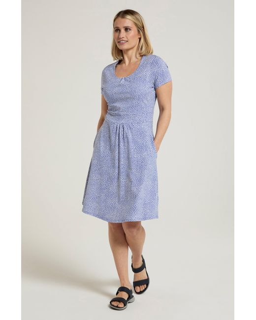 Mountain Warehouse Blue Orchid Patterned Uv Summer Dress With Side Pockets Holiday Beach Cotton