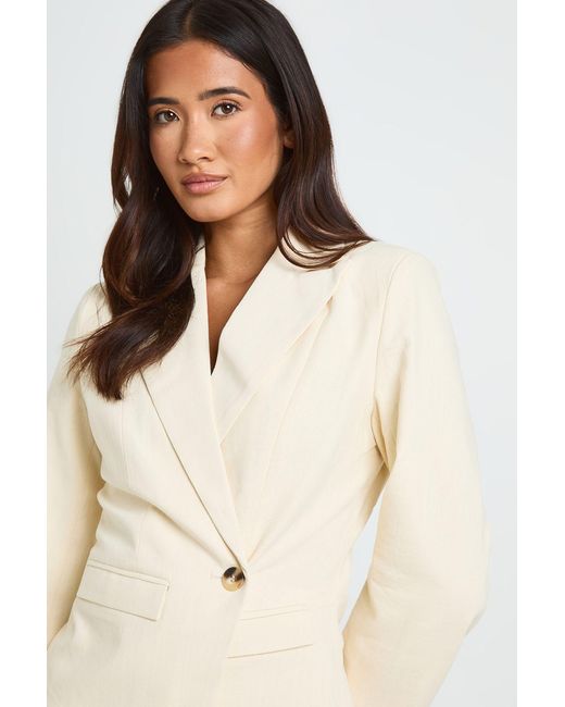 Boohoo Natural Premium Linen Look Wrap Blazer