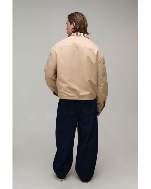 BoohooMAN Natural Boxy Fit Reversible Check Twill Harrington Jacket for men