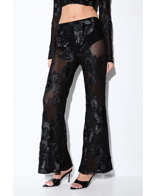 MissPap Black Textured Floral Mesh Trouser